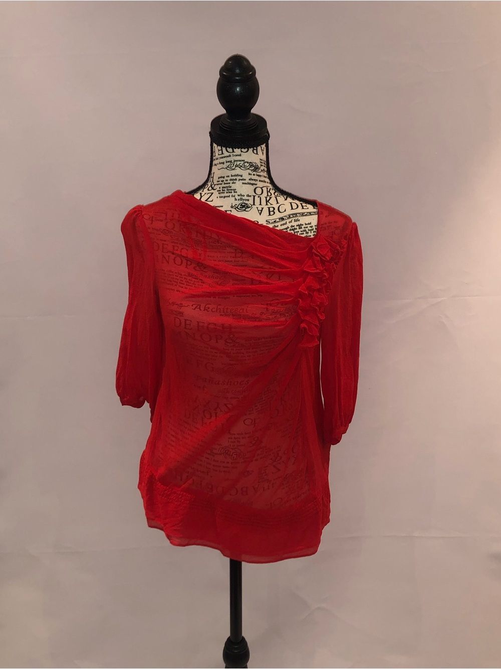 Ted Baker Red Sheer Ruffle-Accent Blouse